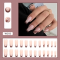 Matte nude roze plaknagels met donkere koffie Franse tips en marmeren ontwerp - Earl Grey Rode Thee-Lijmstijl(W282)