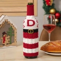 Christmas knitted wine bottle cover with Santa suit design and white letter D - Letter D
