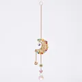 Golden moon suncatcher with colorful crystal beads and a large faceted prism ball - Gold Wire Wrapped - Moon