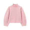 Pink women's long-sleeve knit sweater with a high neck and textured fleece finish - Pink