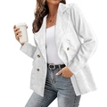 Chaqueta americana de pana blanca para mujer con doble botonadura y cuello de solapa - S / Tops / Blanco