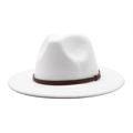 Detailed view of a white wool fedora hat featuring a brown patterned decorative band - M (56-58cm) / White