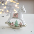 Resin rocking horse Santa ornament with pink sequins and festive gift box decor - White Rocking Horse Small