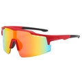 Close-up of streamlined red sports cycling glasses with reflective gradient lenses - Red Frame Red Mirror