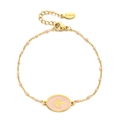 Dettaglio dell'albero della vita in smalto rosa su un bracciale in acciaio dorato - Rosa (XN122-PINK)