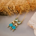 Collana placcata in oro con ciondoli a forma di cuore in zircone per ragazzo e ragazza - Pendente Doppia Ragazza (23918) / Oro (Gemma Verde Chiaro/Celeste)