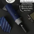 Automatic 12-rib folding umbrella in navy blue with reflective safety edge and UV coating - Reflective Upgraded Large 12-Rib Automatic Black Glue / Navy Blue
