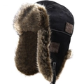 Colbacco invernale in ecopelle con calda fodera in finta pelliccia e paraorecchie - L(56-58cm) / Nero