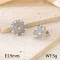 Silver stainless steel stud earrings with hollow floral pattern and pearl inlay - Vintage Hollow Pearl (Steel/KE115237-KFC)