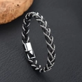 Pulsera de cuero trenzado negro y cadena de metal plateado con cierre magnético - 21cm / Color Acero