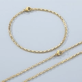 Elegant gold-plated stainless steel box chain necklace and bracelet set in a minimalist style - 1.4mm / Bracelet 19CM / Gold
