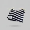 Striped knit beanie with cat ears and bow tie detail in black and white stripes - M (56-58cm) / White + Black