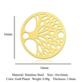 Detailed view of a 16mm gold plated tree of life charm in stainless steel - Gold Tree of Life (5Pcs/Pack)