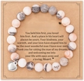 Natural white stone beaded bracelet with heart charm on a sentimental message gift card - Pink Zebra + Boyfriend's Mom Card