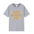 Grey Mother's Day t-shirt featuring orange Happy Mother's Day text and floral print - Gray (Sunflower)