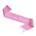 Detail der rosa Glitzer Birthday Princess Schärpe mit silberner Folienbeschriftung - Rosa Holographische Schärpe (Einzeln)