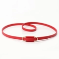 Women's slim red leather waist belt with elegant gold buckle for dresses - Red