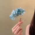 Elegante horquilla de flores de tela azul degradado con pasador metálico ondulado dorado - 3# Horquilla-Azul