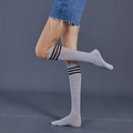 Knee-high grey dance socks with three black stripes on top, athletic style for women - One Size / Light Grey with Black Stripes