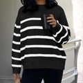 Damen-Freizeitpullover mit langen Ärmeln und schwarz-weißem Streifenmuster - S / Schwarz-weiße Streifen