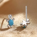 S925 sterling silver turtle stud earrings with blue zircon and pavé diamond details - 925 Silver / White Gold (Plastic Stopper)