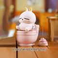 Cute bunny figurine with pink toilet base and bluebell scented incense on wooden desk - 1224-9 Pink Toilet Aroma
