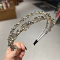 Double-layered silver metal headband with shimmering multi-color faceted crystals - Model B Double Row / Model B Double Row Gray