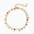 Detail of gold chain bracelet with colorful beads and hanging star charms and clasp - Colorful Bead Star Pendant Bracelet (BC491-13)