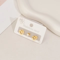 Set of minimalist stainless steel heart earrings and clear zircon studs in gold - Irregular Heart Style / Gold