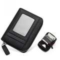 Black pebbled leather accordion card holder with RFID protection and ID window - JP-6002 Style / Black