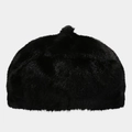 Close-up of black faux fur beret showing soft plush texture and fluffy round design - One Size / Black