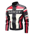 Herren Motorradjacke aus PU-Leder mit rot-schwarz-weißem Colorblock-Design - M / Schwarz Color Block