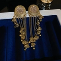 Ethnic gold tassel earrings with rhinestones and bells in a dark blue jewelry box - 29# Steel Post (29#)