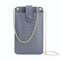 Grey woven mini crossbody phone bag with golden chain strap for women - Gray