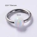 G23 titanium industrial piercing with white opal stone inlay and 8mm inner diameter - G23 Titanium/1.2x8mm / White