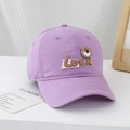 Close-up of lavender cotton baseball cap with 3D rubber lucky bear patch and curved brim - 54cm (3-8 Years) / Light Purple