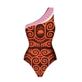 Bañador de un hombro con estampado étnico tribal en tonos marrones y naranjas - S / Bañador Naranja y Negro