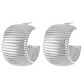 Silver geometric chunky C-shaped hoop earrings with unique ribbed texture for women - Wide Ribbed C-Shape Style (N-529)