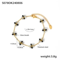 Handmade golden titanium steel bracelet with black and grey glass bead flowers - Black Anklet