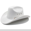 Detail of white wool cowboy hat with metal eyelets and white leather strap with gold buckle - M (56-58cm) / White