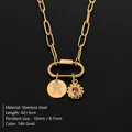 14K gold plated stainless steel necklace with crystal letter R and sun pendant - Gold / Letter R