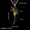 Bronze dragon head necklace with black acrylic wolf tooth pendant and stainless steel chain - Wolf Tooth No.33 + 70cm Steel Chain
