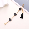 Detail of metal shoe chain with black heart charms and tassel featuring magnetic clasps - Black Enamel Heart Tassel Magnetic Chain (K352)