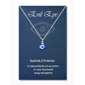Collier pendentif œil bleu de protection avec chaîne en acier inoxydable sur carte de vœux - Couleur Acier Perle Bleue (Œil Bleu-Noir)