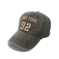 Close-up of grey vintage washed baseball cap with 3D New York athletic embroidery detail - M (56-58cm) / Coffee
