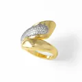 Polished wavy 18k gold plated copper ring with pave set cubic zirconia accents - Wave Two-tone Style B