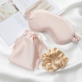 Pink silk sleep set including eye mask, storage pouch, and champagne scrunchie - Champagne Pink 3-Piece Set