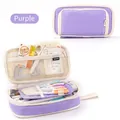 Purple expandable canvas pencil case with multi-layer storage and mesh pocket - 174 Purple Macaron Window