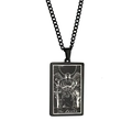 Black stainless steel tarot card necklace featuring The Lovers engraving and matching chain - LOVERS / Black