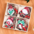 Detailed view of 12 painted wooden Christmas gnomes in a segmented storage box - Gnome with Xmas Tree and Gift Box Style (K2-2-Style 7)